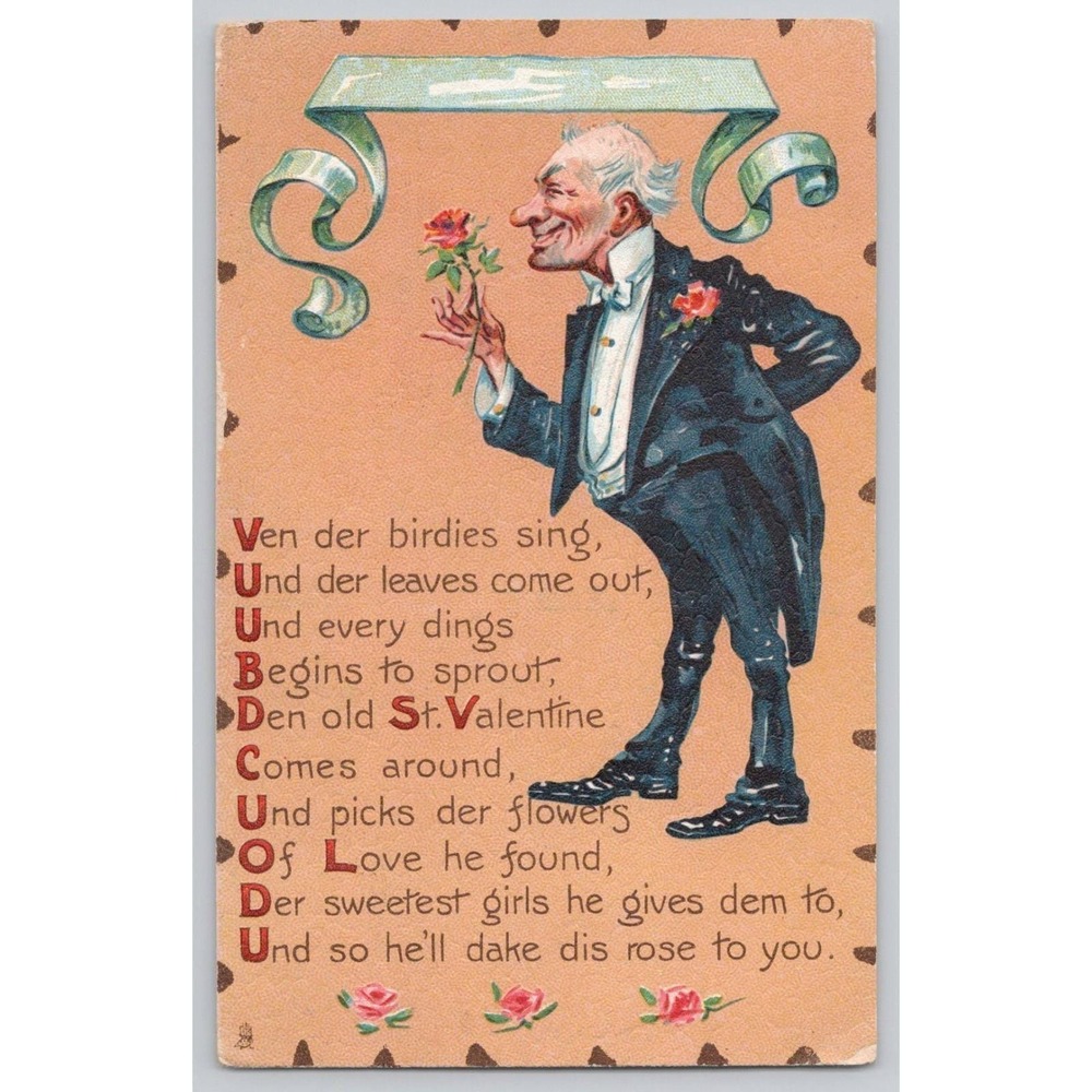 Raphael Tuck's "Cupid's Valentine" Embossed Comic 1910 Postcard Saxony Print